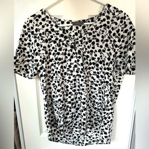 Black & White Floral Blouse with Tie Front